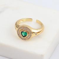 Cúbicos Circonia Micro Pave anillo de latón, metal, chapado en oro real, Ajustable & micro arcilla de zirconia cúbica & para mujer, verde, Vendido por UD