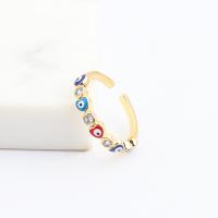 Evil Eye Jewelry Finger Ring, Brass, real gold plated, Adjustable & micro pave cubic zirconia & for woman & enamel, multi-colored, Sold By PC