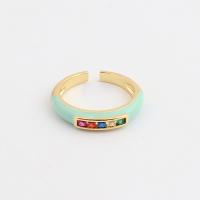 Cubique anneau en laiton Circonia Micro Pave, Plaqué d'or, Réglable & pavé de micro zircon & pour femme & émail, plus de couleurs à choisir, Vendu par PC