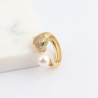 Krychlový Circonia Micro vydláždit mosazný prsten, Mosaz, skutečný pozlacené, Nastavitelný & micro vydláždit kubické zirkony & pro ženy & s plastovým perlou, Prodáno By PC