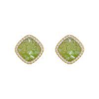 Cubic Zirconia Micro Pave Brass Earring, with Crystal, Square, plated, micro pave cubic zirconia & for woman, 15mm, Sold By Pair