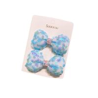 Cloth Children Hair Accessories, with Sequins & Rubber Band, Bowknot, handmade, 2 pieces & for children & different styles for choice, more colors for choice, 70x48mm, Sold By PC