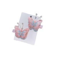Alligator Hair Clip, Cloth, with Plastic Pearl & Tibetan Style, Butterfly, 2 pieces & for children, 55x40mm, Sold By PC