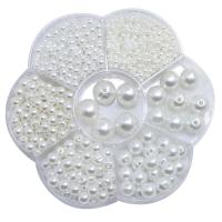 Plastic Pearl Beads, with Plastic Box, Round, DIY, more colors for choice, 100x100x20mm, Approx 1150PCs/Box, Sold By Box