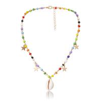 Fashion halskæde smykker, Messing, med Seedbead & Shell, med 2.7inch extender kæde, mode smykker & for kvinde, flerfarvede, nikkel, bly & cadmium fri, Længde Ca. 16.1 inch, Solgt af PC