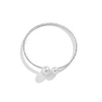 Zinc Alloy Cuff Bangle with Plastic Pearl fashion jewelry & for woman silver color nickel lead & cadmium free Length Approx 7.9 Inch Sold By PC