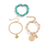Zinc Alloy Bracelet Set with iron chain & turquoise with 1.9inch extender chain gold color plated three pieces & fashion jewelry & for woman nickel lead & cadmium free Length Approx 6.2 Inch Sold By Set