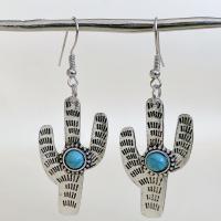 Zinc Alloy Drop Earrings with turquoise Opuntia Stricta antique silver color plated fashion jewelry & for woman nickel lead & cadmium free Sold By Pair