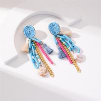 Zinc Alloy Drop Earrings with Seedbead & Polyester & Shell handmade fashion jewelry & for woman blue nickel lead & cadmium free Sold By Pair