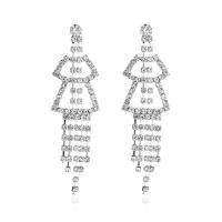 Fashion Fringe Earrings, Tibetan Style, plated, fashion jewelry & for woman & with rhinestone, more colors for choice, 77x22mm, Sold By Pair