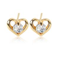 Tibetan Style Stud Earring, Heart, plated, fashion jewelry & micro pave cubic zirconia & for woman, more colors for choice, 9x11mm, Sold By Pair