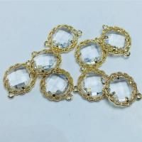 Crystal Connector, with Brass, Flat Round, gold color plated, DIY & faceted & 1/1 loop, more colors for choice, 12mm, Approx 50PCs/Bag, Sold By Bag