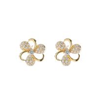Brass Stud Earring, fashion jewelry & for woman & with rhinestone, golden, nickel, lead & cadmium free, 12mm, Sold By Pair
