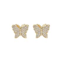 Cubic Zirconia Micro Pave Brass Earring, Butterfly, fashion jewelry & micro pave cubic zirconia & for woman, golden, nickel, lead & cadmium free, 10x12mm, Sold By Pair
