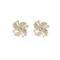 Cubic Zirconia Micro Pave Brass Earring, Pinwheel, fashion jewelry & micro pave cubic zirconia & for woman, golden, nickel, lead & cadmium free, 10mm, Sold By Pair