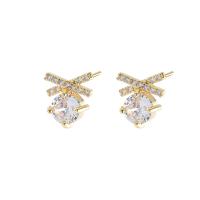 Cubic Zirconia Micro Pave Brass Earring, fashion jewelry & micro pave cubic zirconia & for woman, golden, nickel, lead & cadmium free, 11x9mm, Sold By Pair