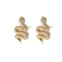 Brass Stud Earring Snake fashion jewelry & for woman & with rhinestone golden nickel lead & cadmium free Sold By Pair