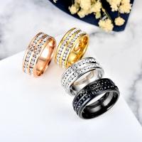 Titanium Steel Finger Ring polished Unisex & with rhinestone 8mm Sold By PC