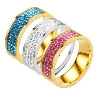 Rhinestone Stainless Steel Finger Ring, 201 Stainless Steel, Vacuum Ion Plating, Unisex & different size for choice & with rhinestone, more colors for choice, 7mm, Sold By PC