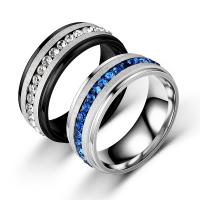Rhinestone Stainless Steel Finger Ring Titanium Steel Vacuum Ion Plating & for man & with rhinestone Sold By PC