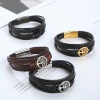 PU Leather Cord Bracelets, with Titanium Steel, Tree, plated, vintage & multilayer & for man, more colors for choice, Length:21.5 cm, Sold By PC