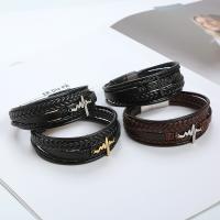 Cowhide Bracelet with Titanium Steel Electrocardiographic plated vintage & multilayer & for man Length 21.5 cm Sold By PC