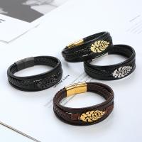 PU Leather Cord Bracelets with Titanium Steel Leaf plated vintage & multilayer & for man Length 21.5 cm Sold By PC