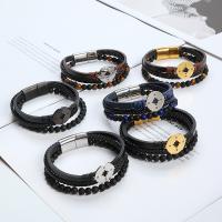 PU Leather Cord Bracelets with Titanium Steel & Gemstone Compass plated vintage & multilayer & for man Length 21.5 cm Sold By PC