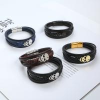 PU Leather Cord Bracelets, with Titanium Steel, Skull, plated, vintage & multilayer & for man, more colors for choice, Length:21.5 cm, Sold By PC