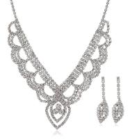 Rhinestone Jewelry Sets, earring & necklace, Tibetan Style, with 14cm extender chain, silver color plated, fashion jewelry & for woman & with rhinestone, silver color, nickel, lead & cadmium free, 25mm,46mm,10x38mm, Length:38 cm, Sold By Set