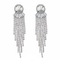 Fashion Fringe Earrings Brass silver color plated fashion jewelry & for woman & with rhinestone silver color nickel lead & cadmium free Sold By Pair