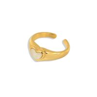 Titanium Steel Finger Ring, with White Shell, Heart, Vacuum Ion Plating, fashion jewelry & different size for choice & for woman, golden, 6.5mm,17mm, Inner Diameter:Approx 17mm, Sold By PC