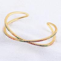 Brass Cuff Bangle, real gold plated, Adjustable & different findings for choice & micro pave cubic zirconia & for woman, more colors for choice, Sold By PC