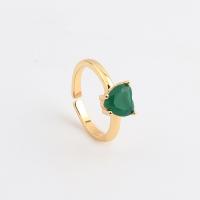 Cubic Zircon Brass δάχτυλο του δακτυλίου, Ορείχαλκος, Καρδιά, επίχρυσο, Ρυθμιζόμενο & μικρο ανοίξει κυβικά ζιρκονία & για τη γυναίκα, περισσότερα χρώματα για την επιλογή, 23mm, Sold Με PC