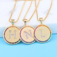 Cubic Zircon Micro Pave Brass Necklace, Flat Round, high quality plated, different designs for choice & with letter pattern & micro pave cubic zirconia & for woman, multi-colored, 19mm, Length:Approx 17.7 Inch, Sold By PC