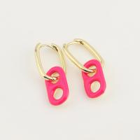 Huggie Hoop Drop Earring, Brass, real gold plated, for woman & enamel, more colors for choice, 32mm, Sold By Pair