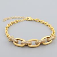 Cubic Zirconia Micro Pave Brass Bracelet, high quality gold color plated, Adjustable & Unisex & micro pave cubic zirconia, 190mm, Sold By PC