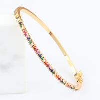 Brass Bracelet & Bangle real gold plated micro pave cubic zirconia & for woman multi-colored 60mm Sold By PC