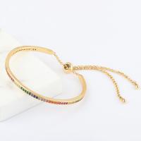Brass Bracelet & Bangle real gold plated Adjustable & micro pave cubic zirconia & for woman multi-colored 60mm Sold By PC