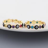 Evil Eye Biżuteria Ring Finger, Mosiądz, Platerowane prawdziwym złotem, różnej wielkości do wyboru & mikro utorować cyrkonia & dla kobiety & emalia, dostępnych więcej kolorów, sprzedane przez PC
