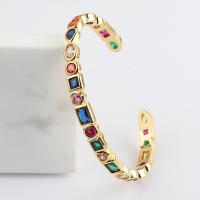 laiton bracelet manchette, Plaqué d'or, Réglable & pavé de micro zircon & pour femme, multicolore, 60mm, Vendu par PC