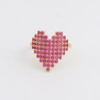 Cubic Zirconia Micro Pave Brass Ring Heart real gold plated Adjustable & micro pave cubic zirconia & for woman 22mm Sold By PC