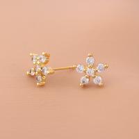 Cubic Zirconia Micro Pave Brass Earring Flower real gold plated & micro pave cubic zirconia & for woman 5mm Sold By PC