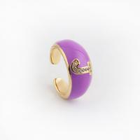 Kubieke Circonia Micro Pave Brass Ring, Messing, echt goud verguld, Verstelbare & uniseks & verschillende ontwerpen voor de keuze & met brief patroon & micro pave zirconia & glazuur, meer kleuren voor de keuze, 23mm, Verkocht door PC