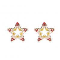 Brass Stud Earring, Star, gold color plated, for woman & enamel, more colors for choice, 12.80x12.80mm, Sold By Pair