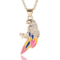 Cubic Zircon Micro Pave Brass Necklace, Parrot, gold color plated, micro pave cubic zirconia & for woman & enamel, more colors for choice, 30.50x13.50mm, Length:Approx 17.7 Inch, Sold By PC