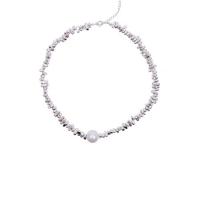 Collar de perlas de plástico, metal, con Perlas plásticas, con 1.96inch extender cadena, chapado en color de platina, Estilo coreano & para mujer, libre de níquel, plomo & cadmio, 15mm, longitud:aproximado 14.1 Inch, Vendido por UD