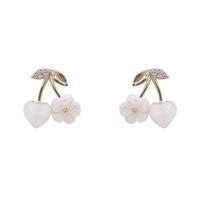 Cubic Zirconia Micro Pave Brass Earring, with Acrylic, Flower, gold color plated, micro pave cubic zirconia & for woman, 12x10mm, Sold By Pair