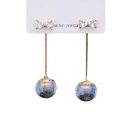 Befestiger Zirkonia Messing Ohrring, mit Kunststoff Perlen, Schleife, goldfarben plattiert, Micro pave Zirkonia & für Frau, 65x12mm, verkauft von Paar