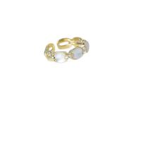 Латунь Манжеты палец кольцо, с Канифольная раковина, плакирован золотом, регулируемый & инкрустированное микро кубического циркония & Женский, 17mm, размер:6.5, продается PC
